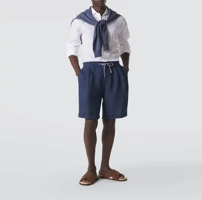 brunello cucinelli linen drawstring shorts